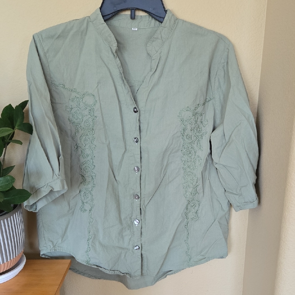 Embroidered Green Women's Top